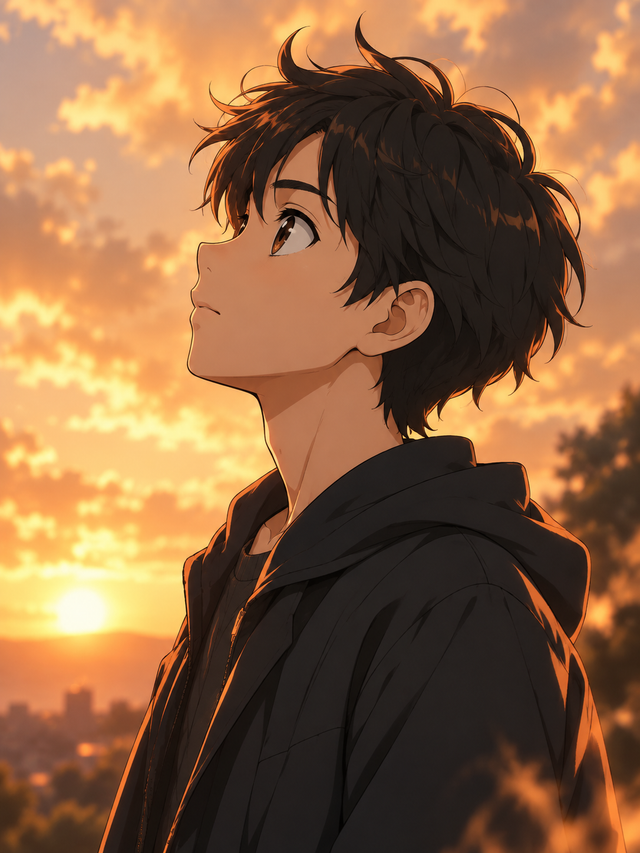 Illustration manga au coucher du soleil